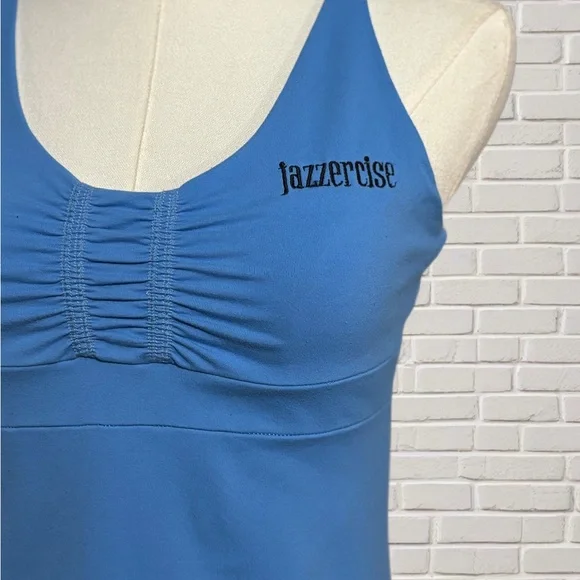 Y2K Jazzercise Blue Strappy Back Built In Bra Tank Top M USA Yoga Workout - Picture 3 of 6